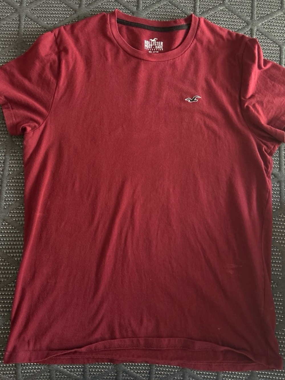 Hollister Men's Classic Crewneck Tee in Burgundy with Embroidered Logo